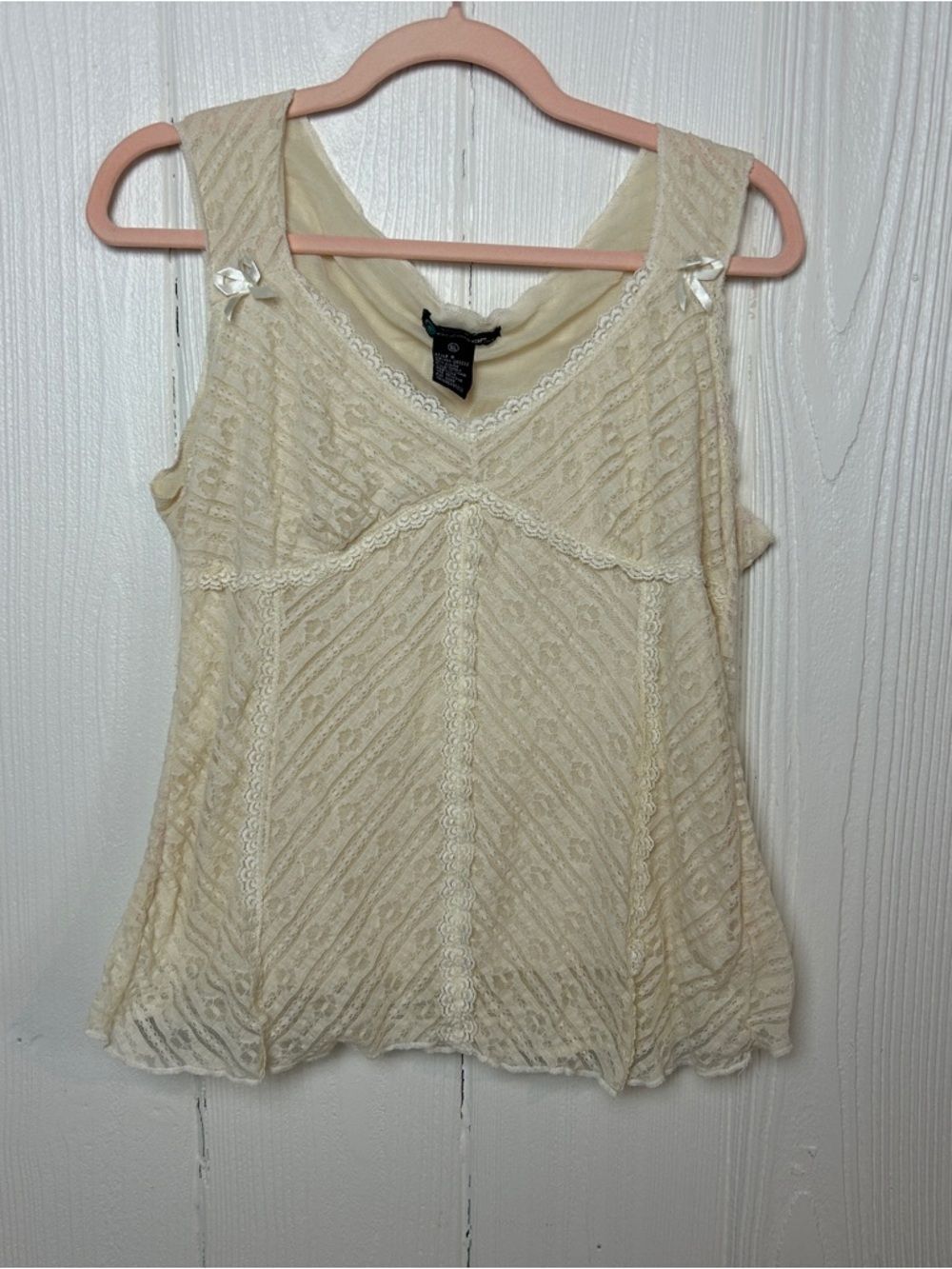 Vintage Y2K Delicate Lace Cream Babydoll Sleeveless Ethereal Coquette Top SizeXL